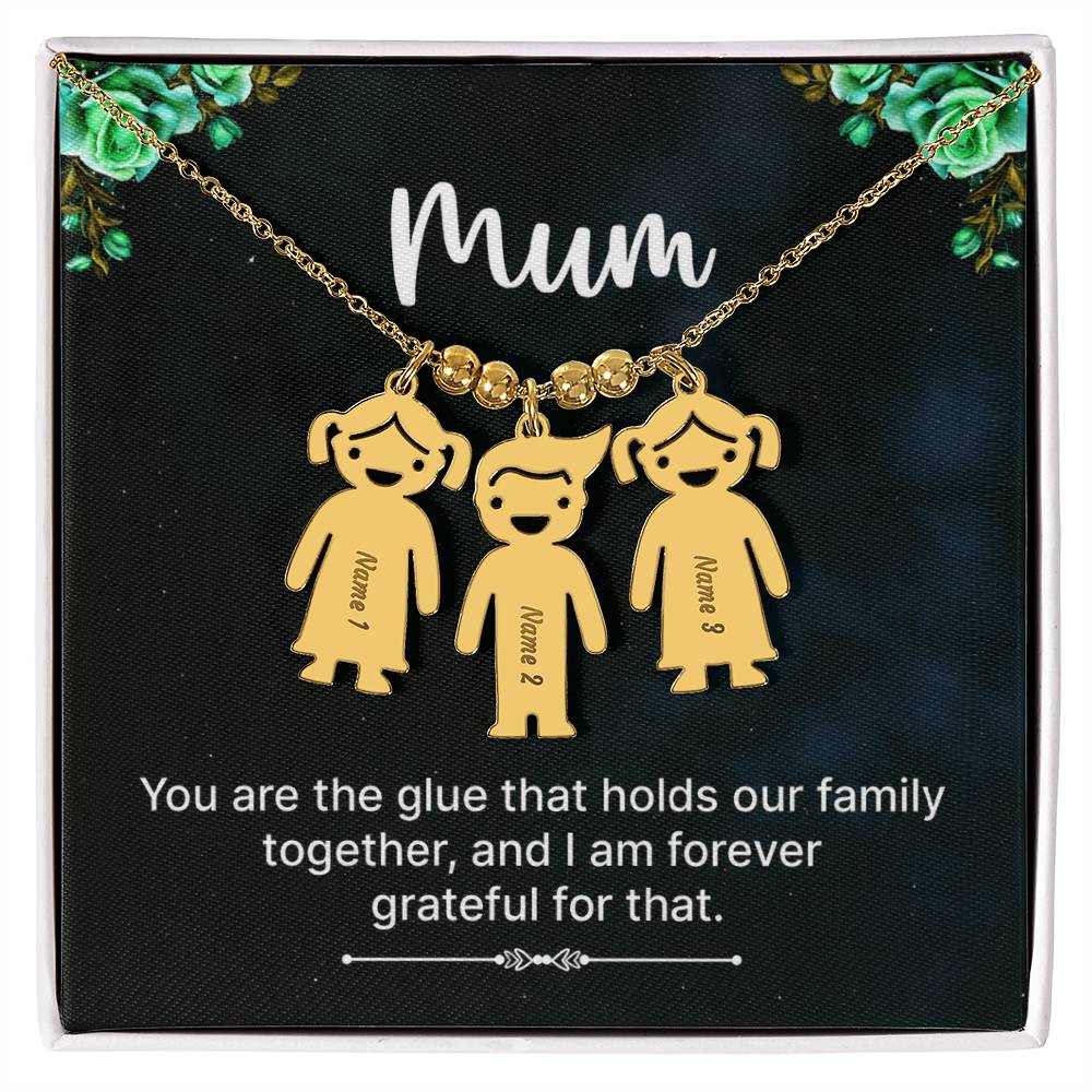 To My Mum Family Glue Engraved Child Charm Necklace