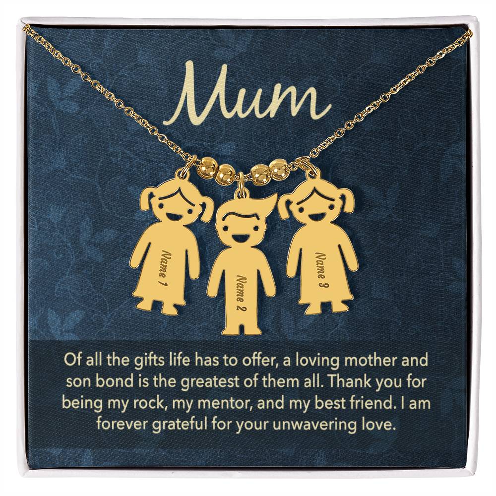 To My Mum Mother and Son Bond Engraved Child Charm Necklace
