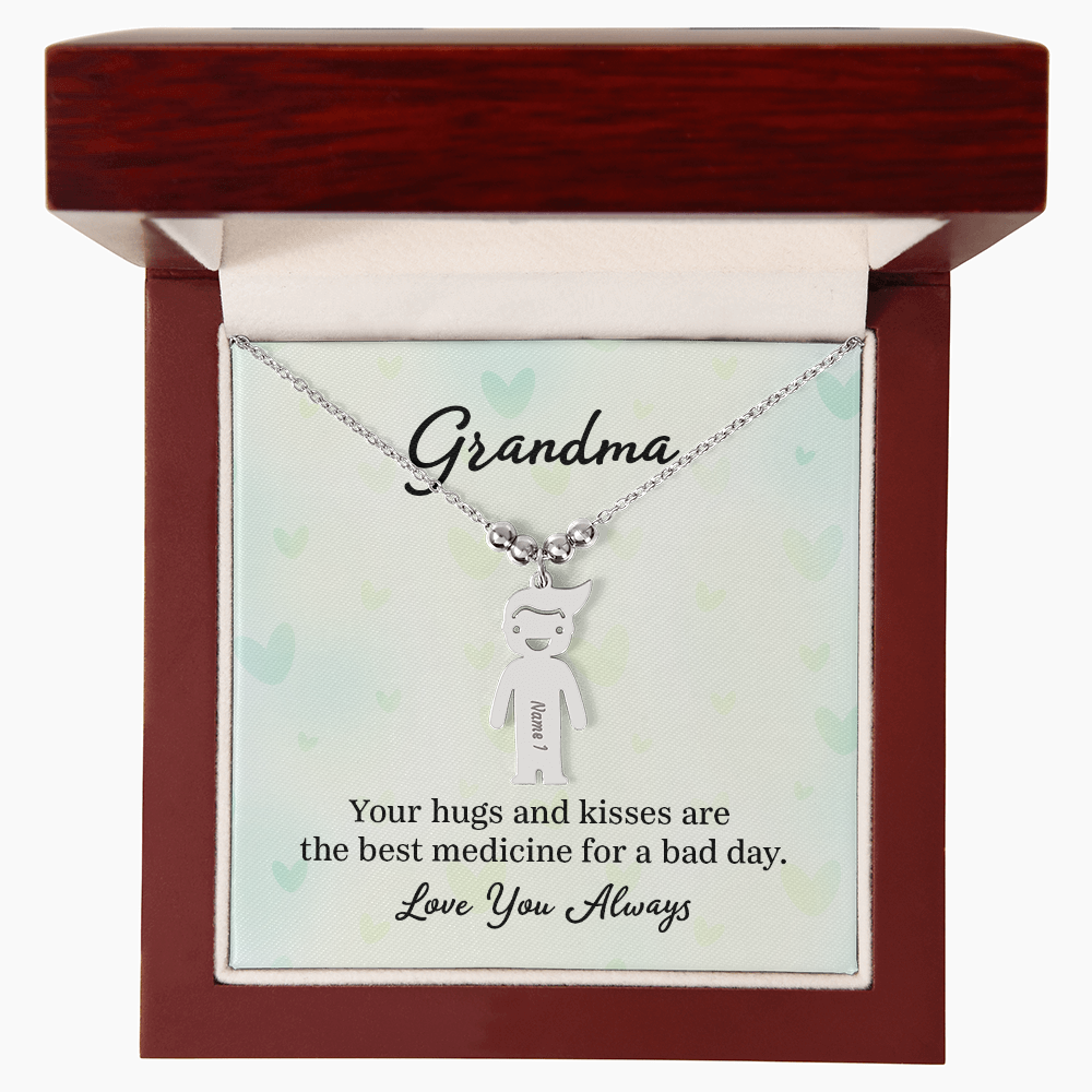 To My Grandma Hugs and Kisses Engraved Child Charm Necklace
