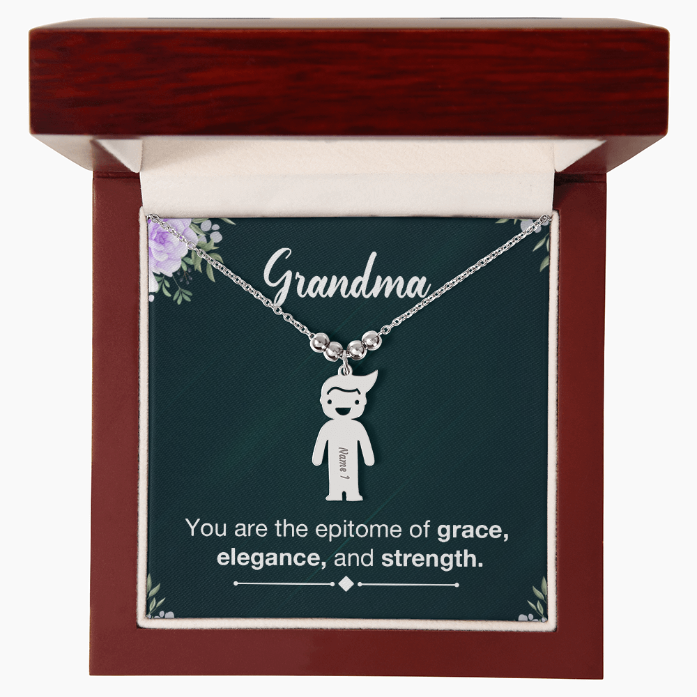 To My Grandma Grace Elegance and Strength Engraved Child Charm Necklace