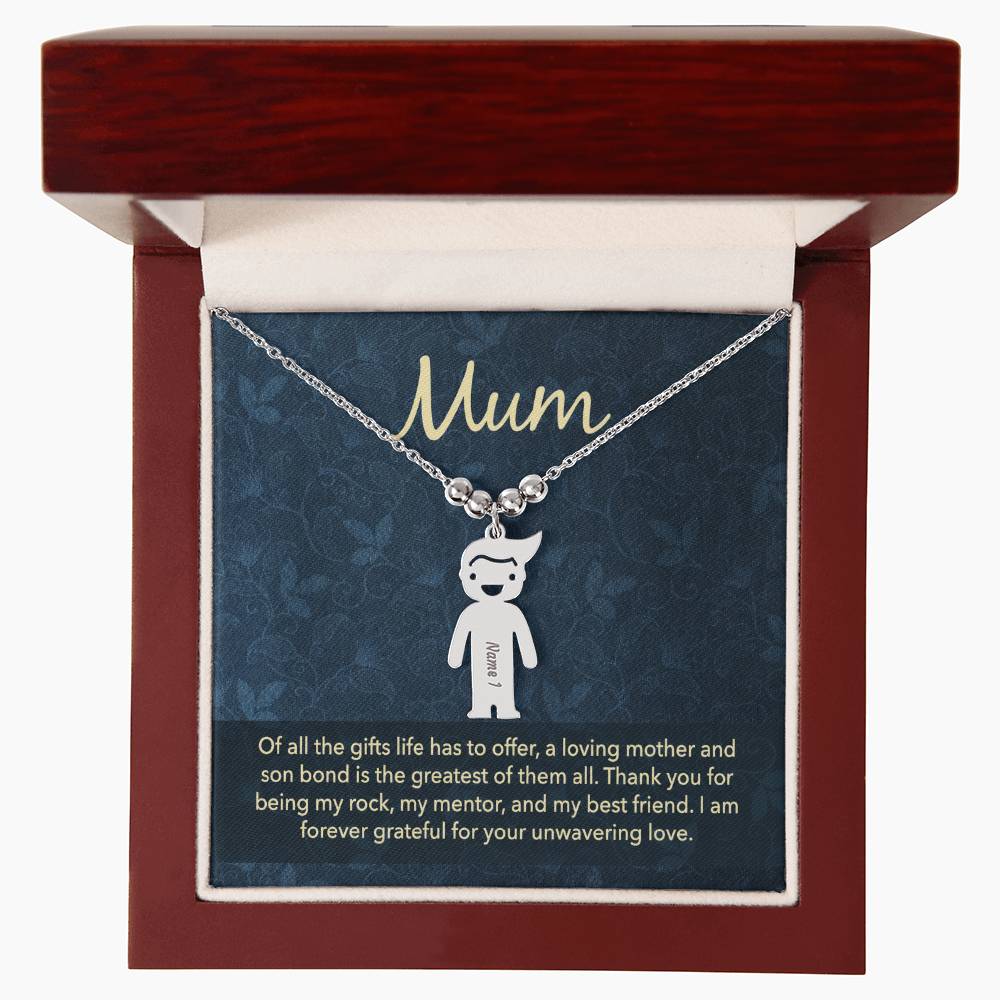 To My Mum Mother and Son Bond Engraved Child Charm Necklace