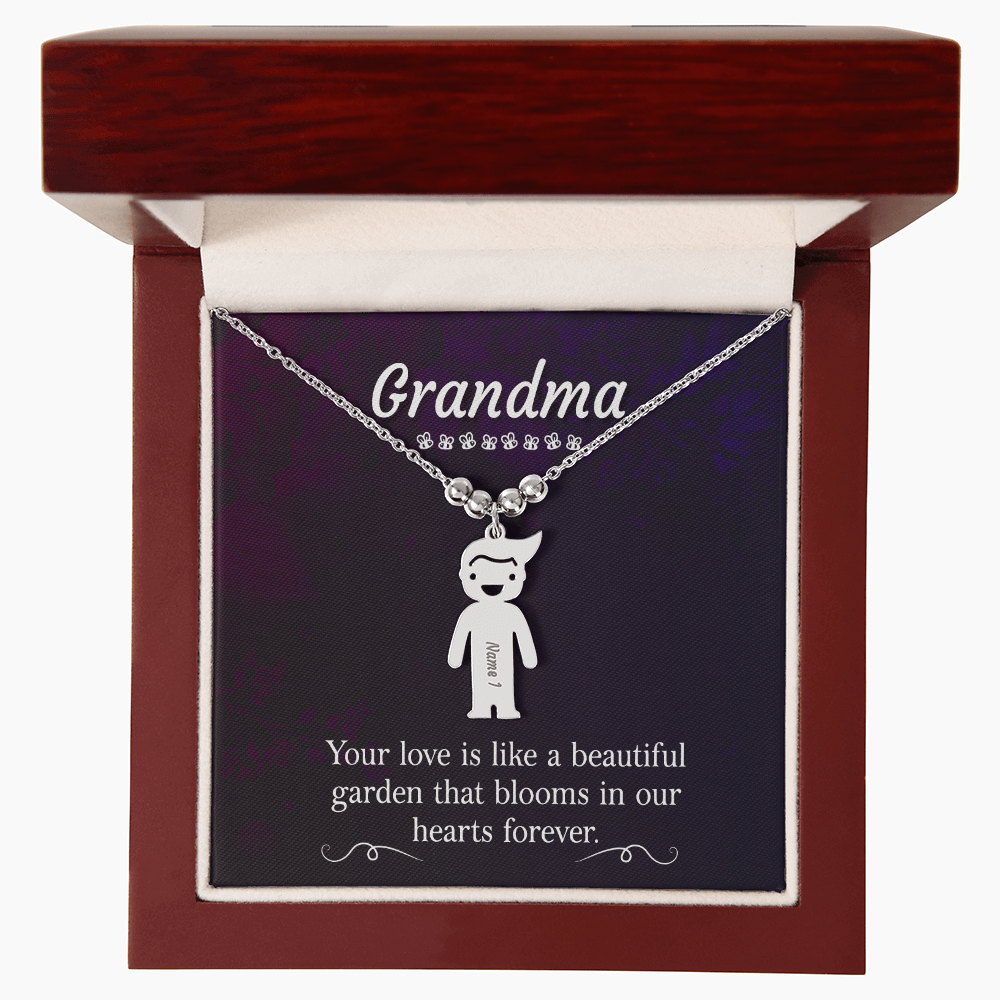 To My Grandma Beautiful Garden Engraved Child Charm Necklace