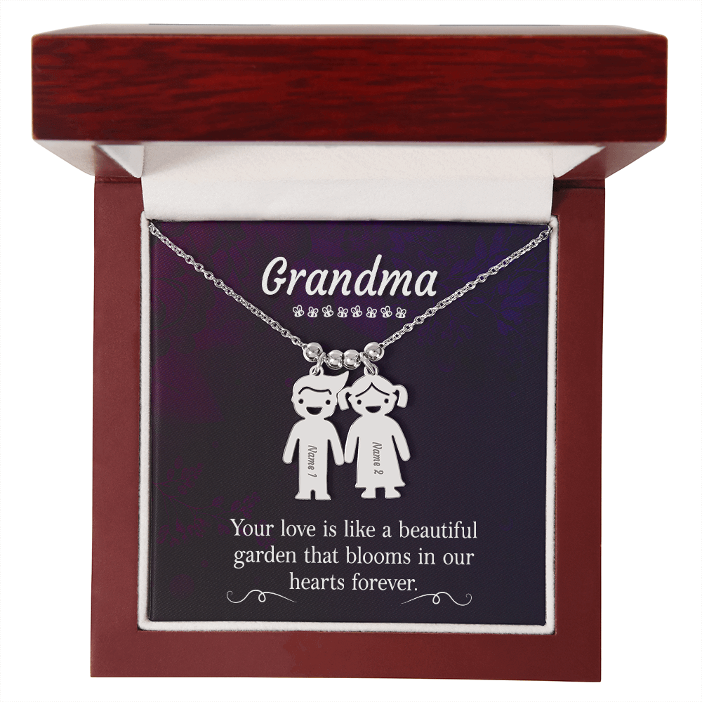 To My Grandma Beautiful Garden Engraved Child Charm Necklace