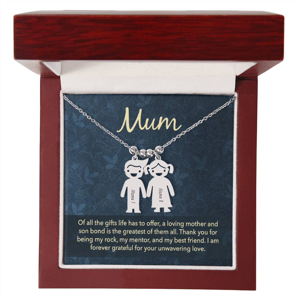 To My Mum Mother and Son Bond Engraved Child Charm Necklace