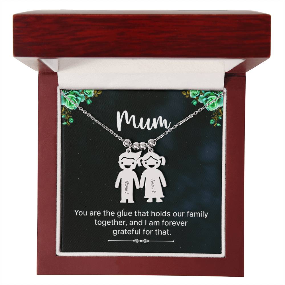 To My Mum Family Glue Engraved Child Charm Necklace