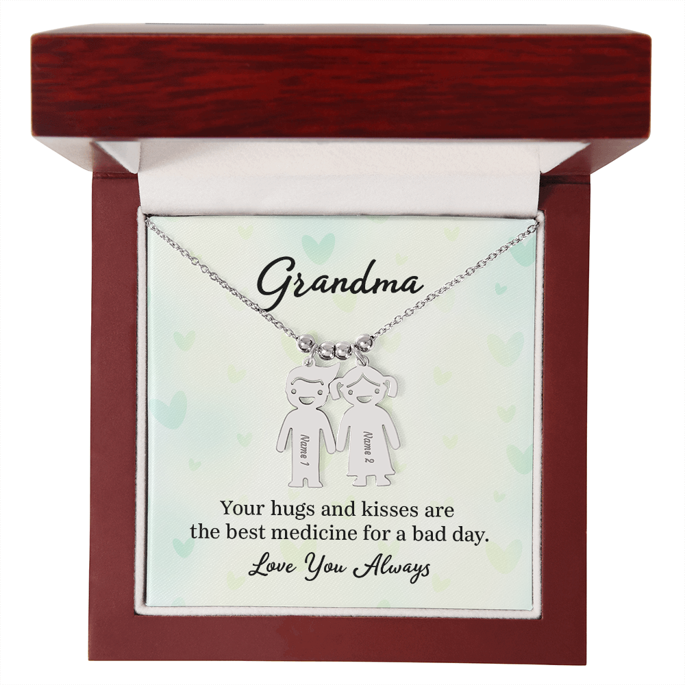 To My Grandma Hugs and Kisses Engraved Child Charm Necklace