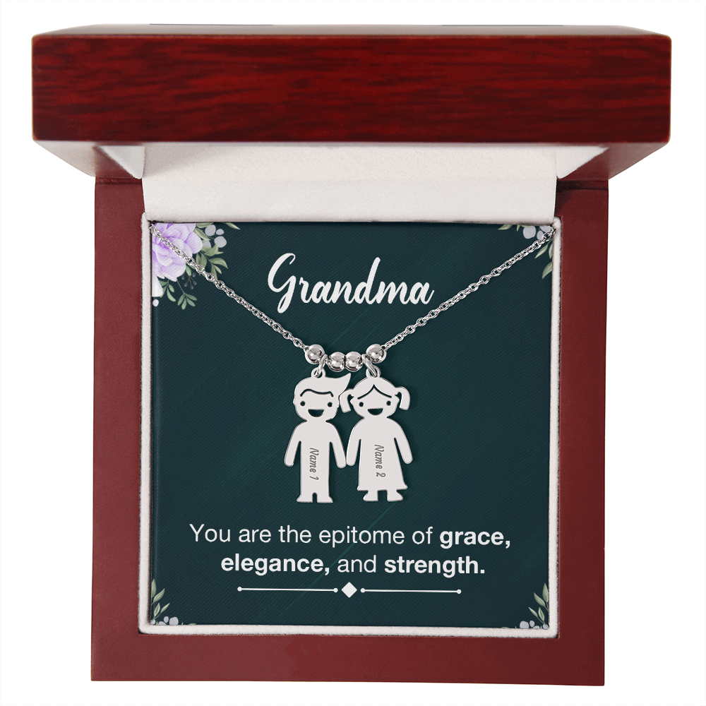 To My Grandma Grace Elegance and Strength Engraved Child Charm Necklace