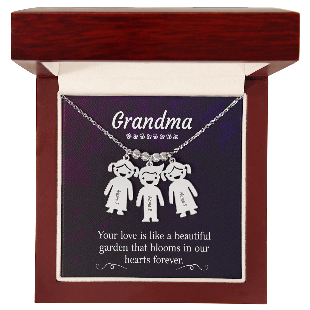 To My Grandma Beautiful Garden Engraved Child Charm Necklace