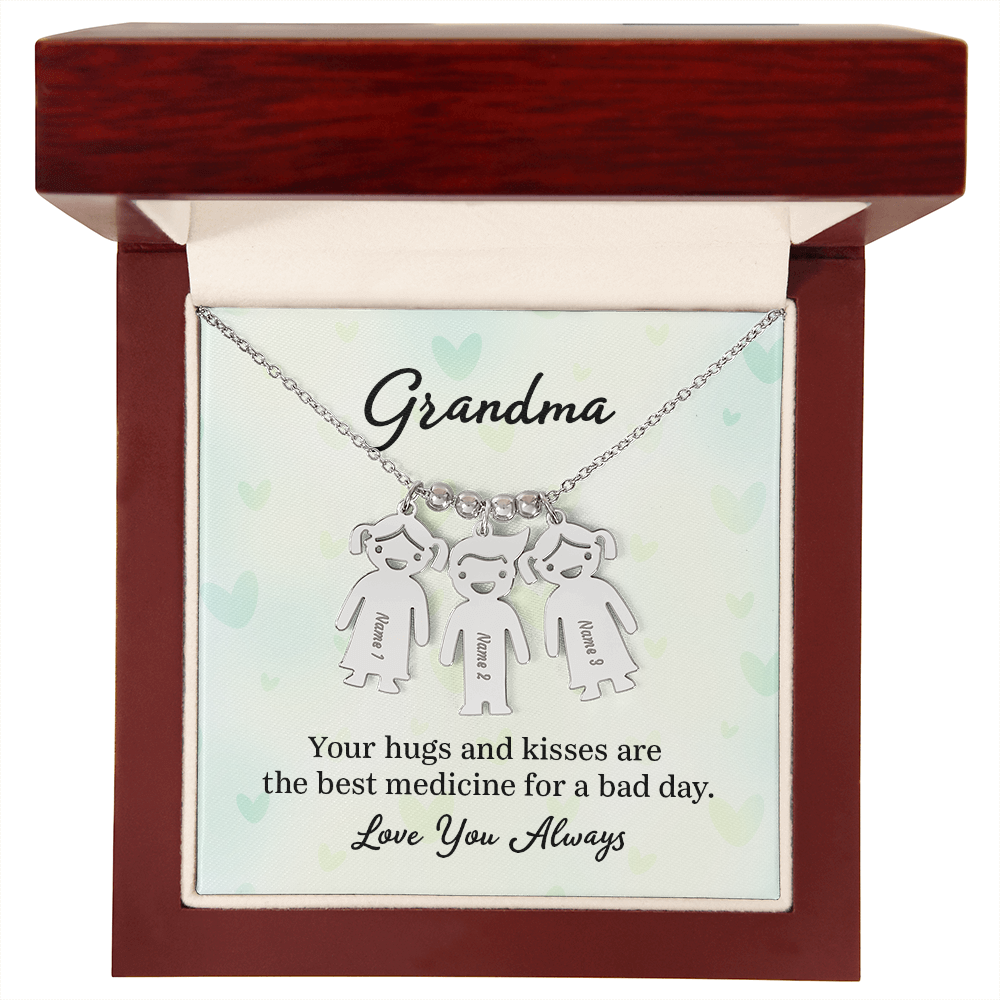 To My Grandma Hugs and Kisses Engraved Child Charm Necklace