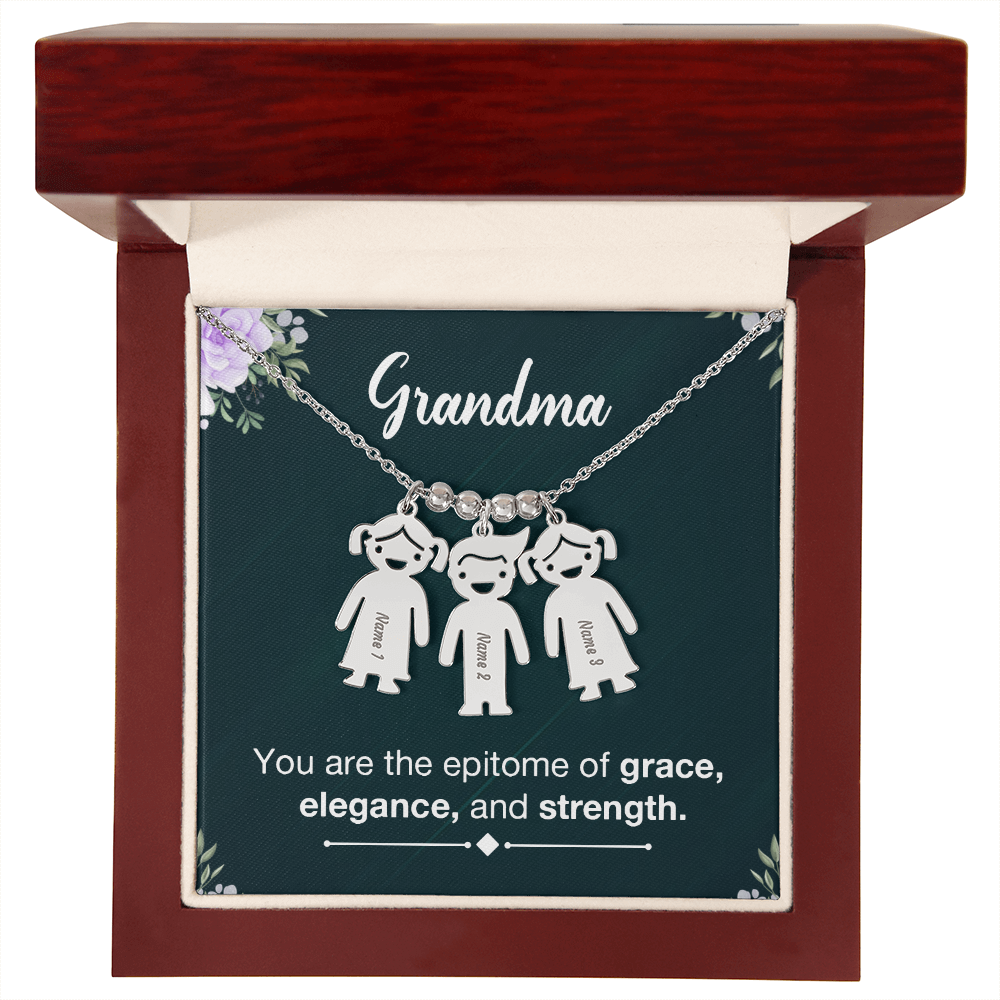 To My Grandma Grace Elegance and Strength Engraved Child Charm Necklace