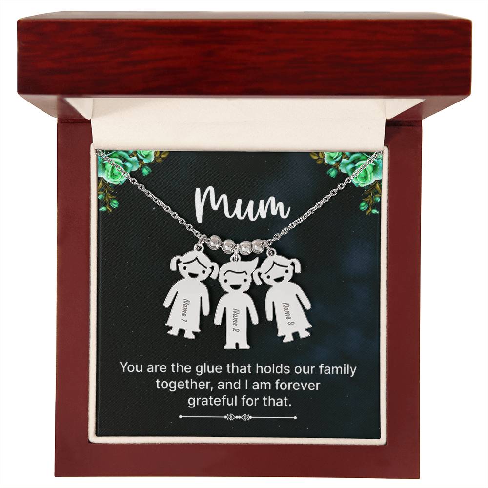 To My Mum Family Glue Engraved Child Charm Necklace