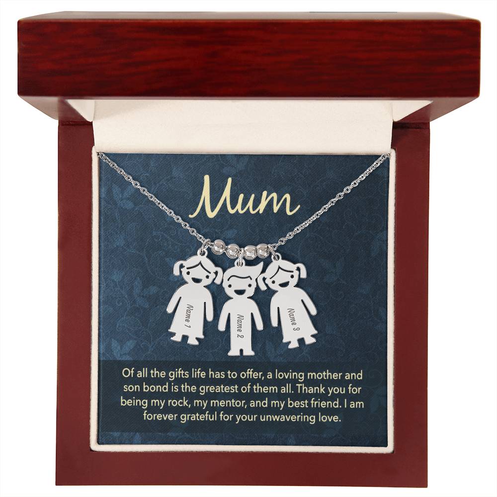 To My Mum Mother and Son Bond Engraved Child Charm Necklace