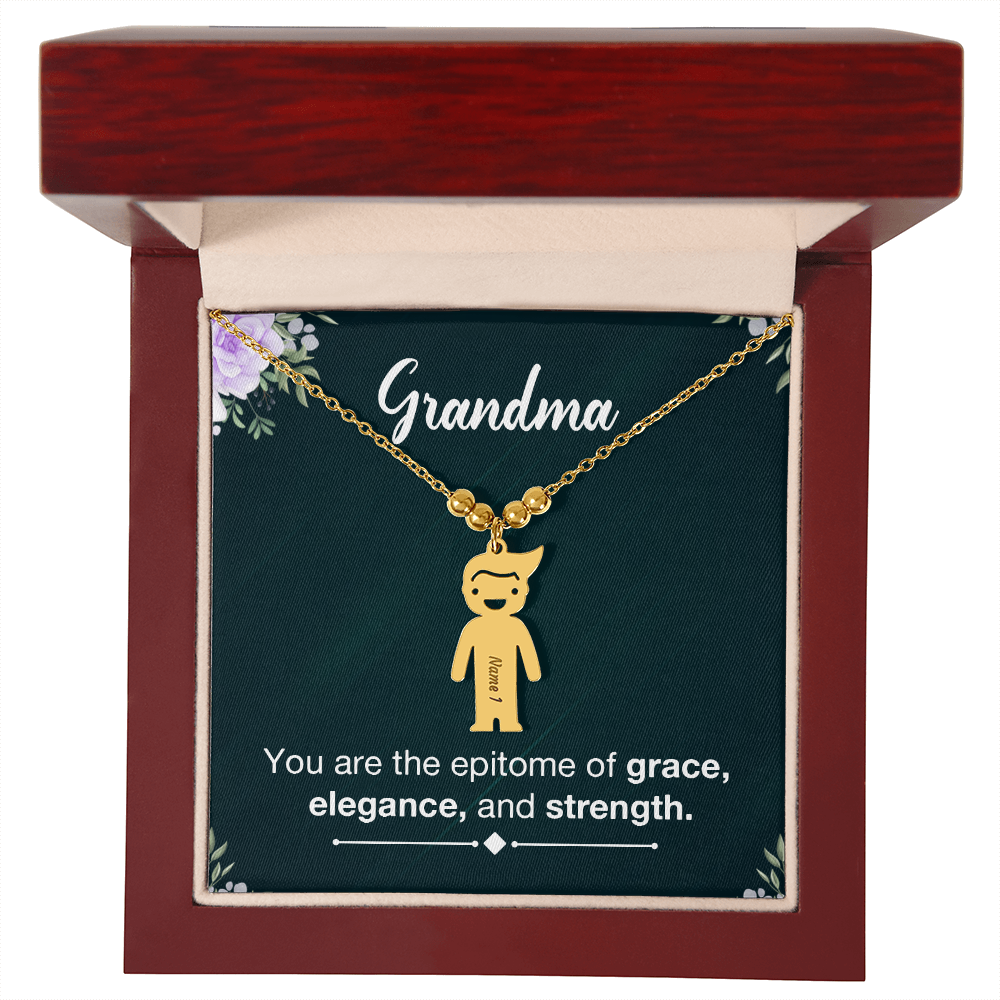 To My Grandma Grace Elegance and Strength Engraved Child Charm Necklace