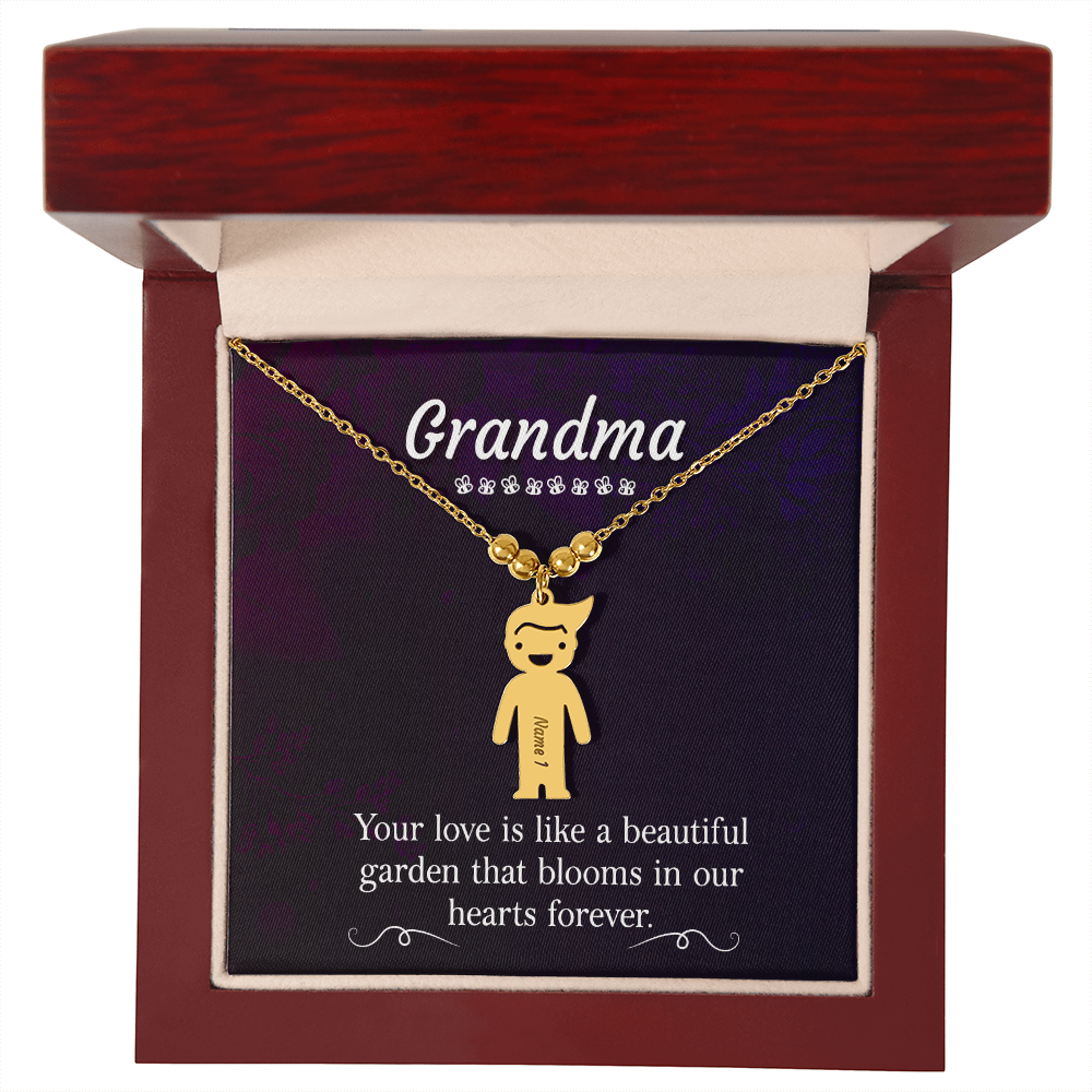 To My Grandma Beautiful Garden Engraved Child Charm Necklace