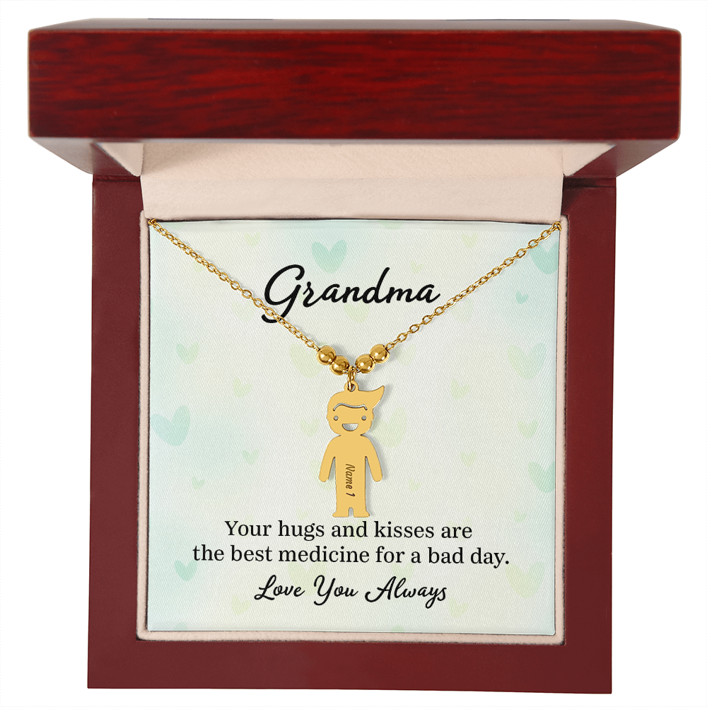 To My Grandma Hugs and Kisses Engraved Child Charm Necklace