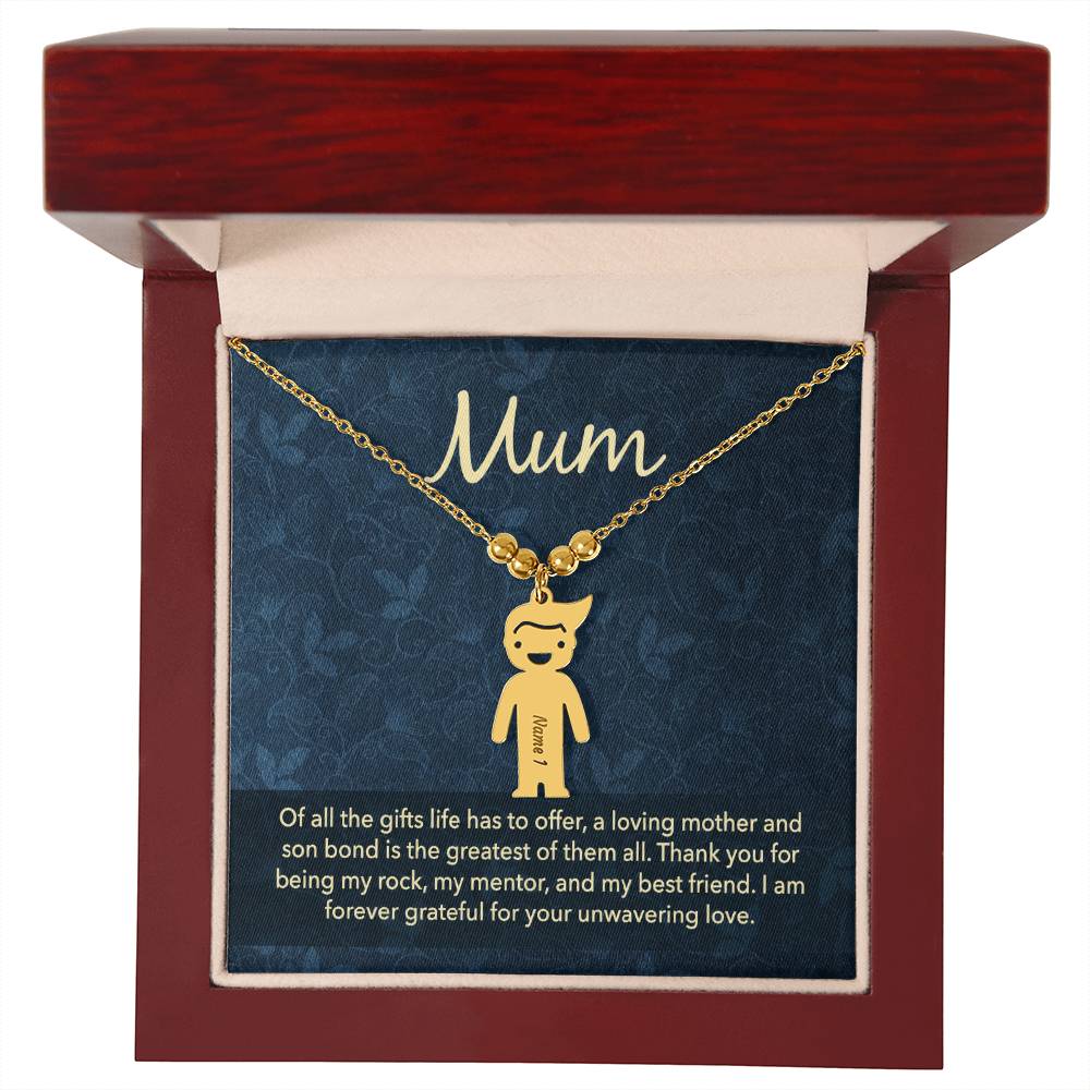 To My Mum Mother and Son Bond Engraved Child Charm Necklace