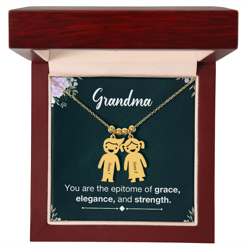 To My Grandma Grace Elegance and Strength Engraved Child Charm Necklace