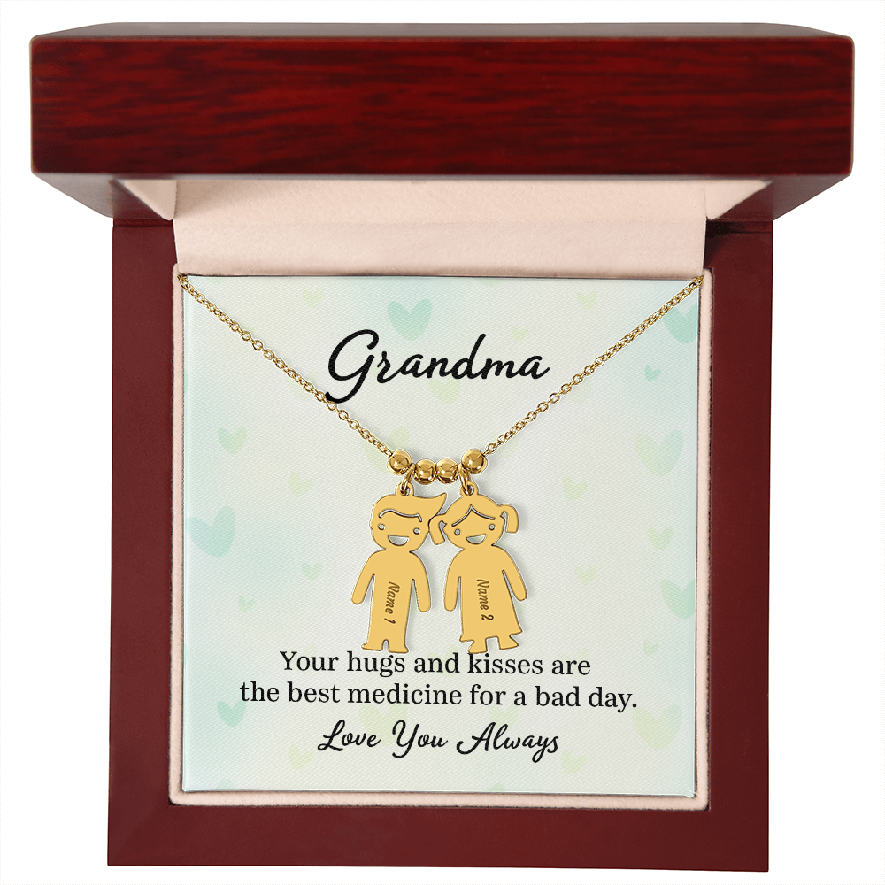 To My Grandma Hugs and Kisses Engraved Child Charm Necklace