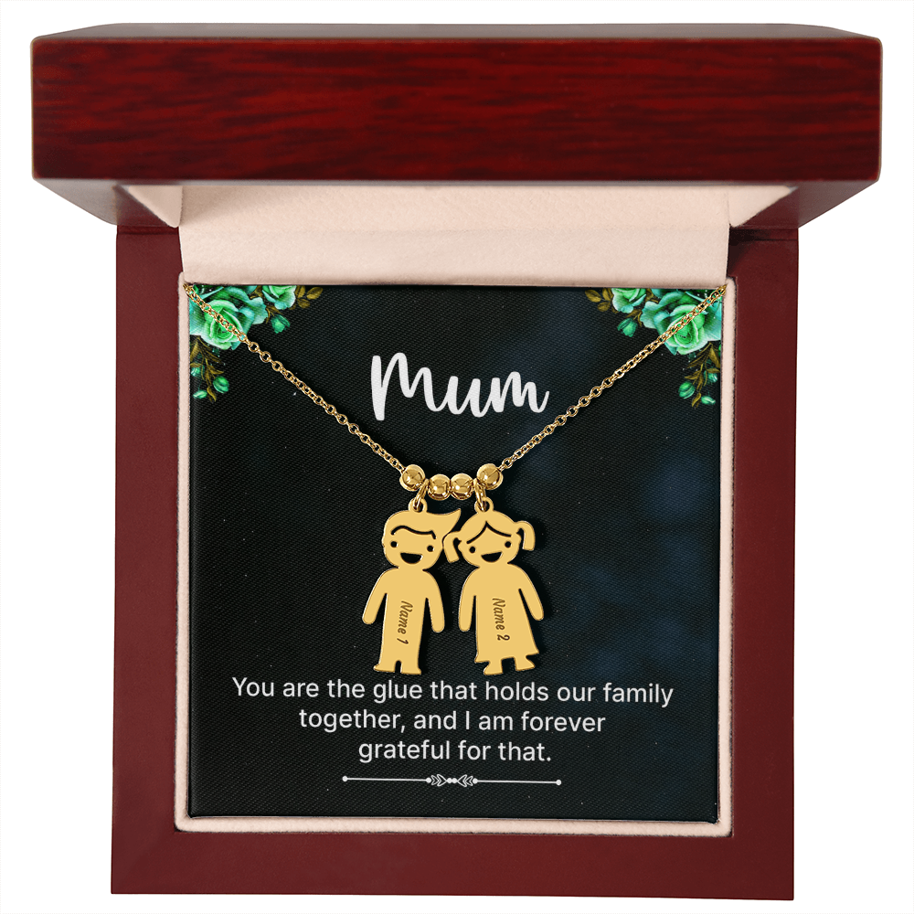 To My Mum Family Glue Engraved Child Charm Necklace