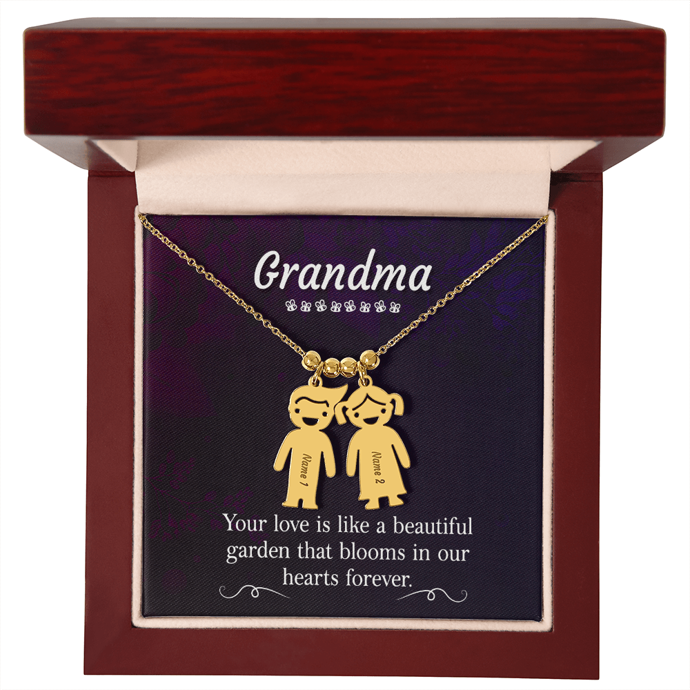To My Grandma Beautiful Garden Engraved Child Charm Necklace