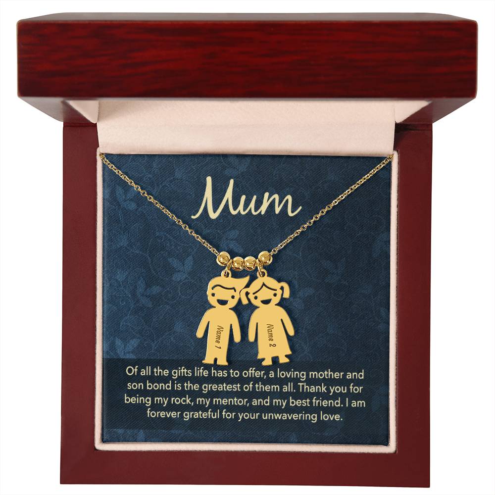 To My Mum Mother and Son Bond Engraved Child Charm Necklace