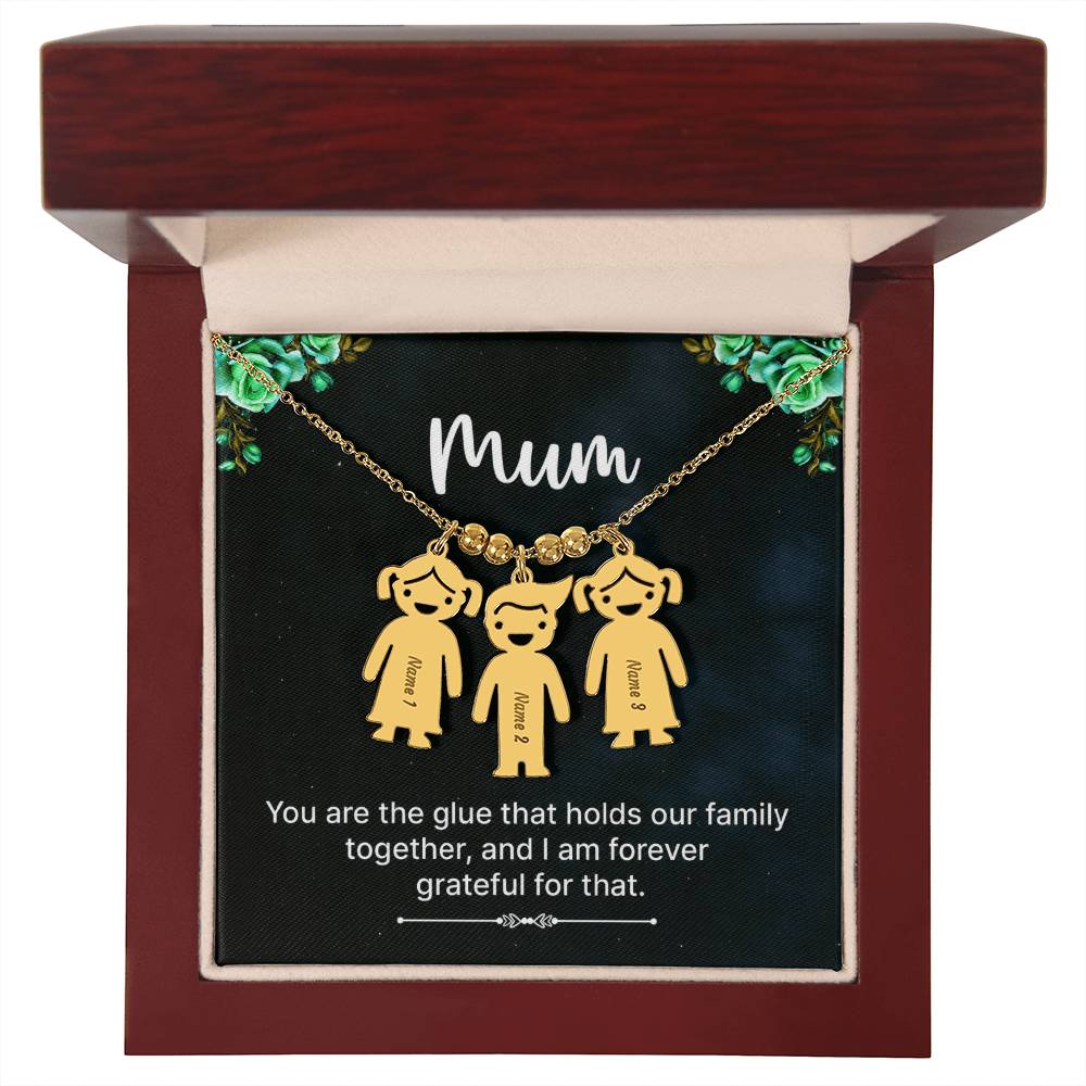 To My Mum Family Glue Engraved Child Charm Necklace