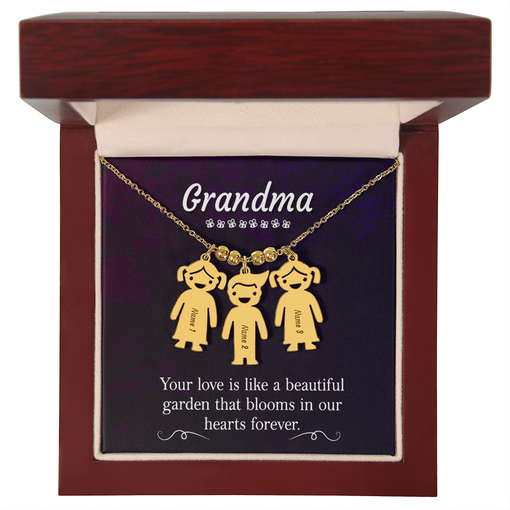 To My Grandma Beautiful Garden Engraved Child Charm Necklace