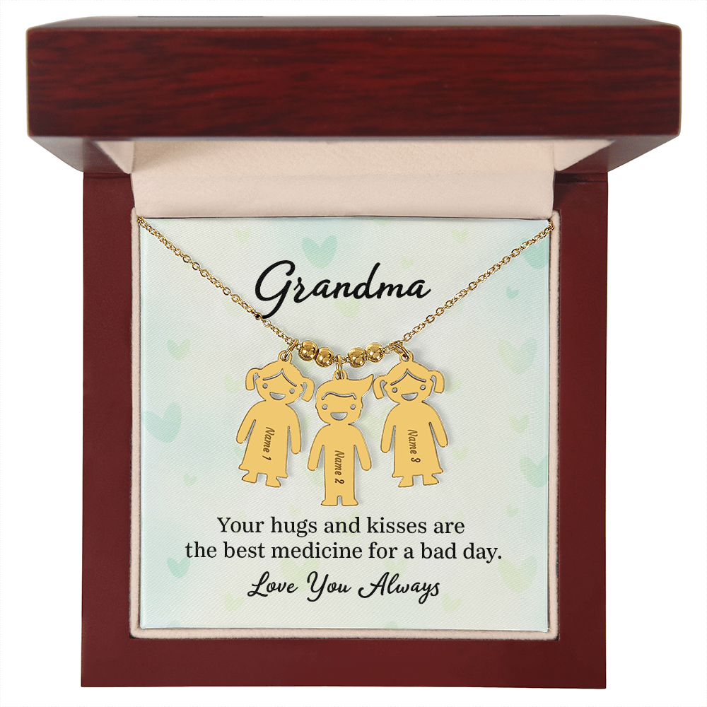 To My Grandma Hugs and Kisses Engraved Child Charm Necklace