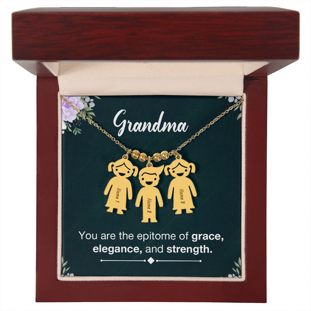 To My Grandma Grace Elegance and Strength Engraved Child Charm Necklace