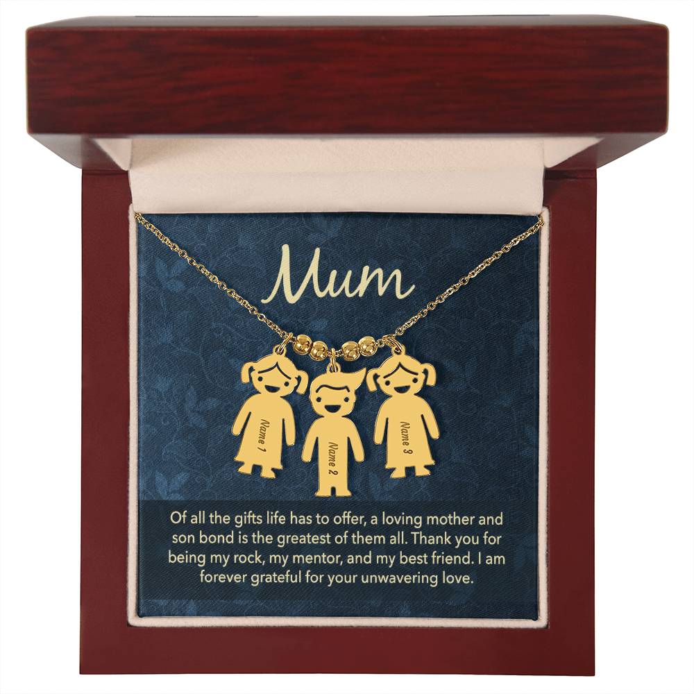 To My Mum Mother and Son Bond Engraved Child Charm Necklace