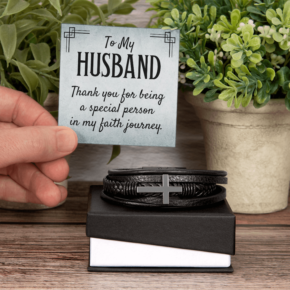 To My Husband Men's Cross Bracelet
