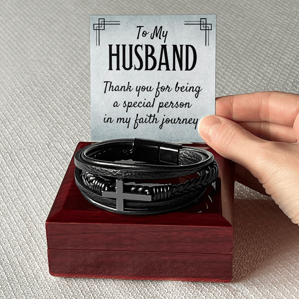 To My Husband Men's Cross Bracelet
