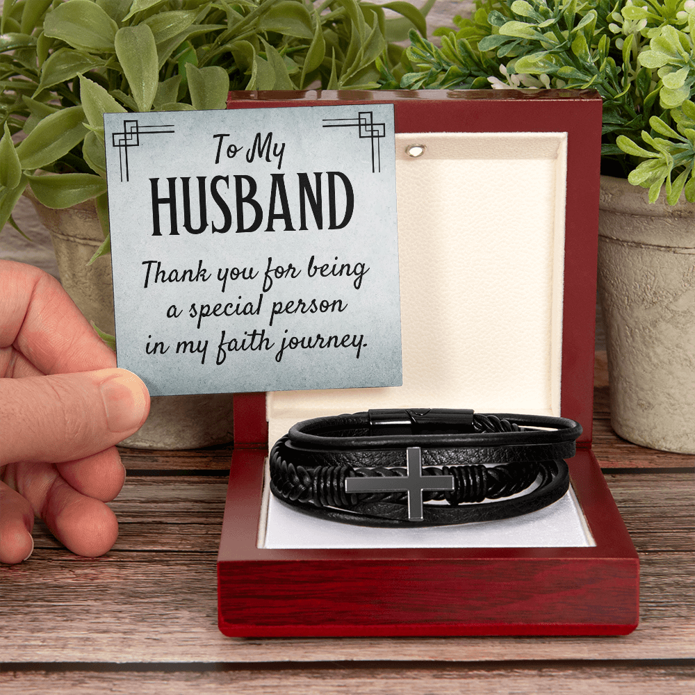 To My Husband Men's Cross Bracelet