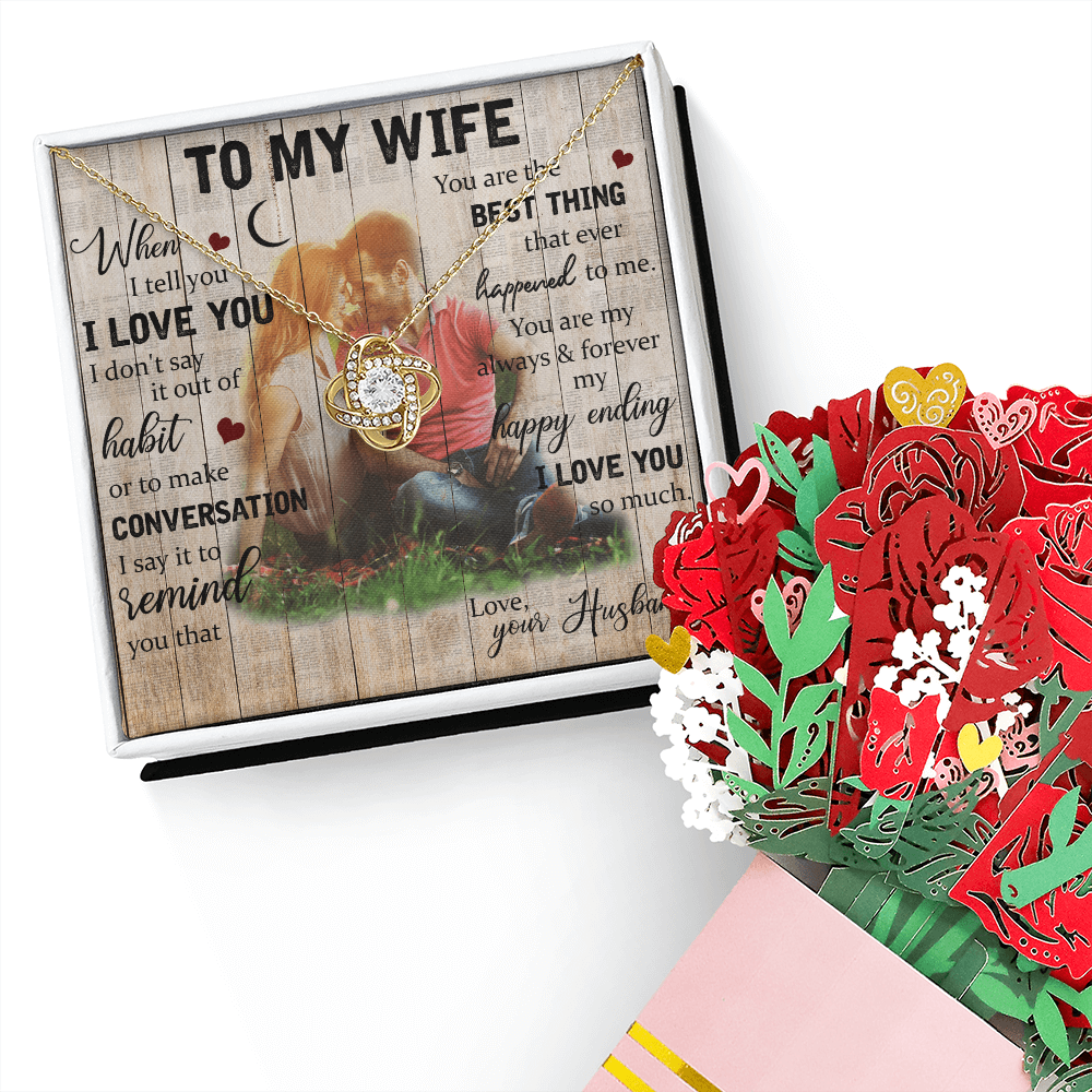 To My Wife Love Knot Necklace with Sweetest Devotion Flower Bouquet