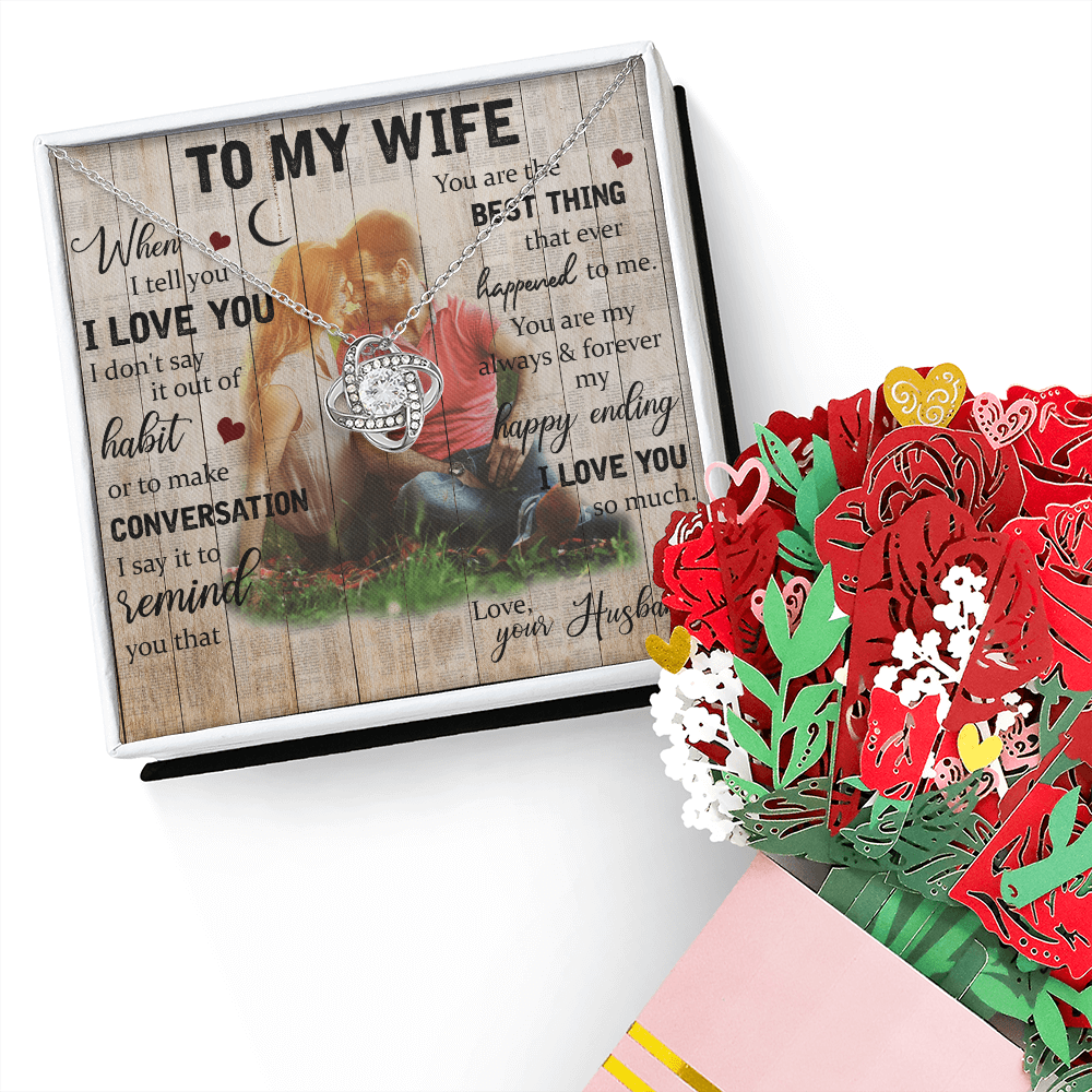 To My Wife Love Knot Necklace & Sweetest Devotion Flower Bouquet