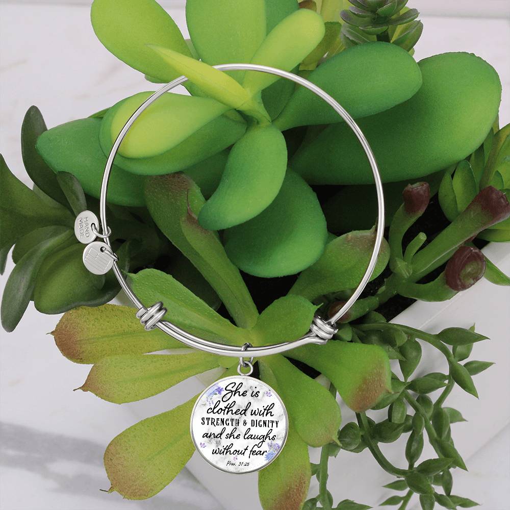 She Is Clothed With Strength and Dignity Proverbs 31:25 Circle Bangle