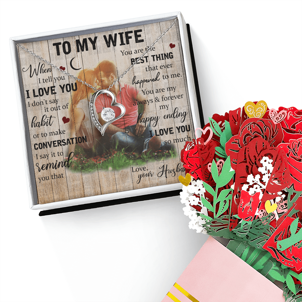 To My Wife Forever Love Necklace & Sweetest Devotion Flower Bouquet