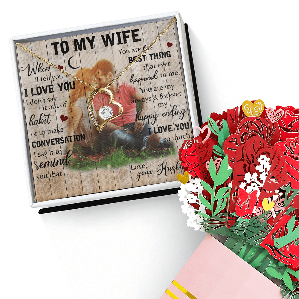 To My Wife Forever Love Necklace with Sweetest Devotion Flower Bouquet