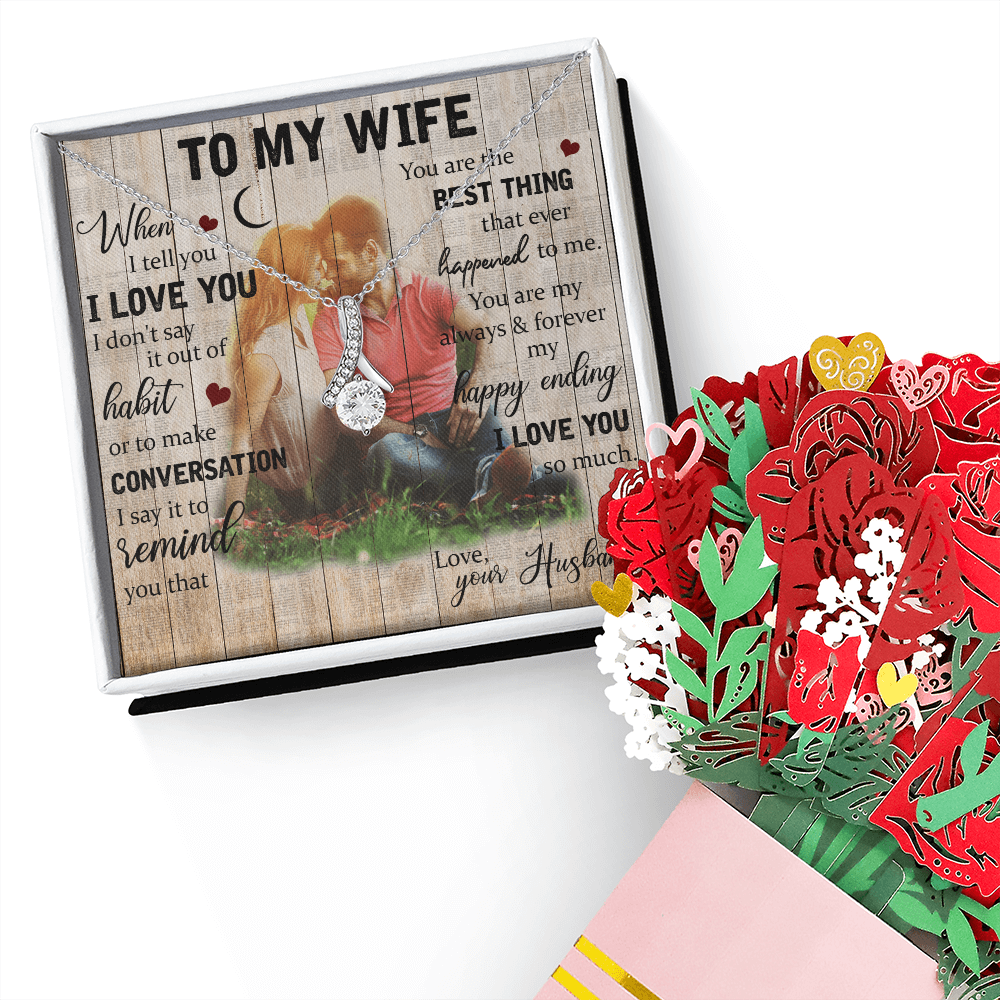To My Wife Alluring Beauty Necklace & Sweetest Devotion Flower Bouquet