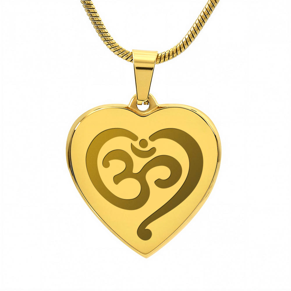 Om Symbol Spiritual Engraved Heart Necklace