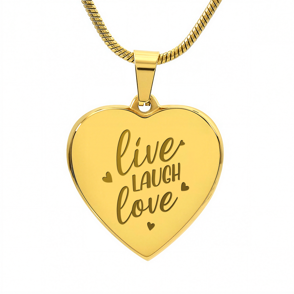 Live Laugh Love Engraved Heart Necklace