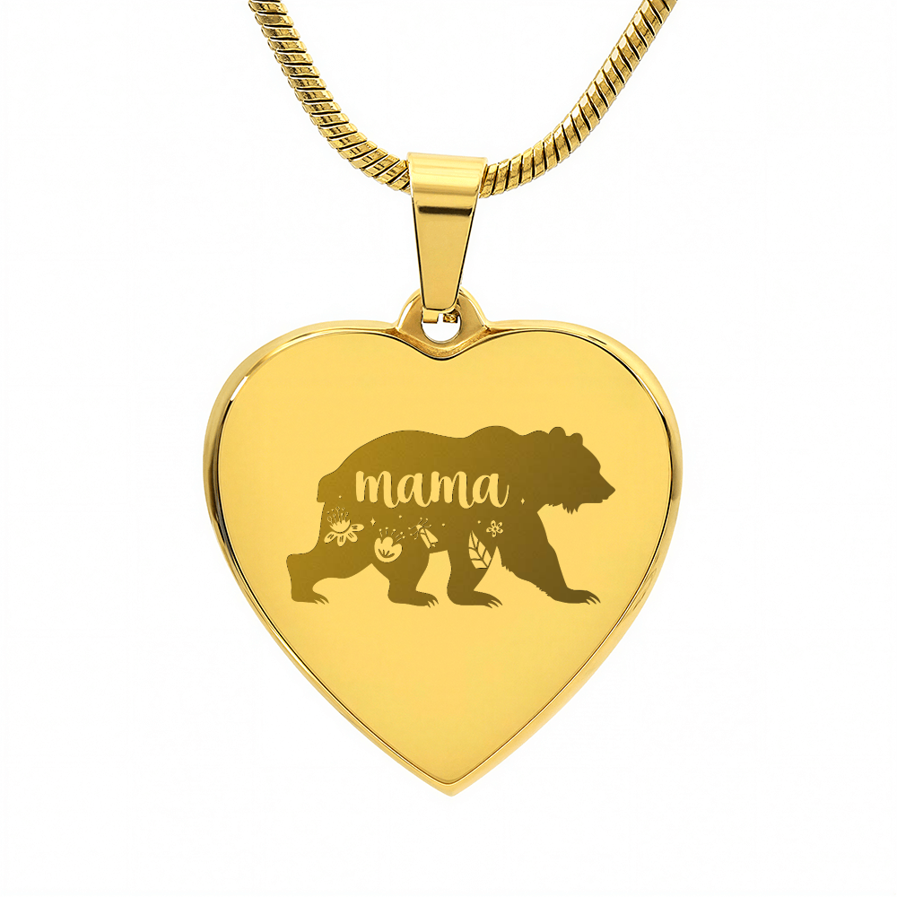 Mama Bear Engraved Heart Necklace