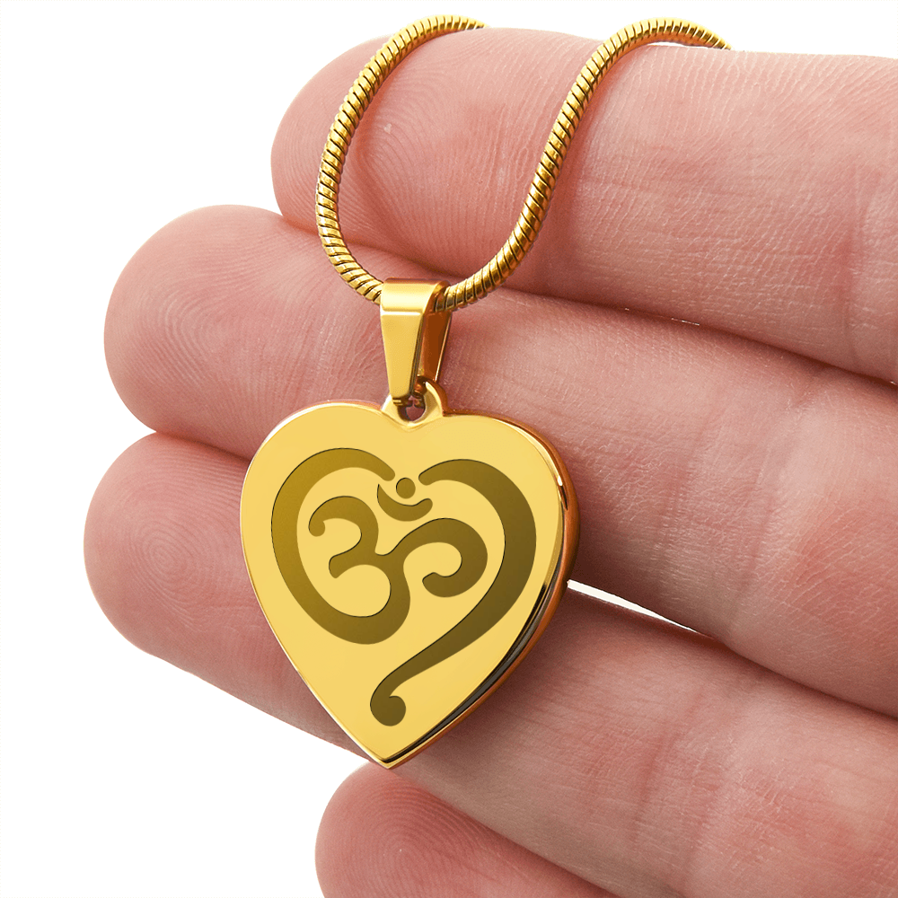 Om Symbol Spiritual Engraved Heart Necklace