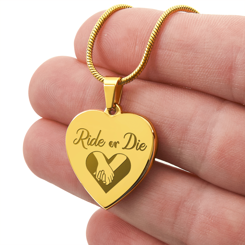 Ride or Die Friendship Engraved Heart Necklace