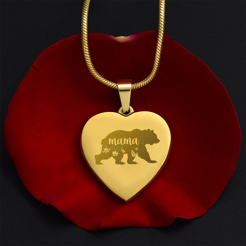 Mama Bear Engraved Heart Necklace