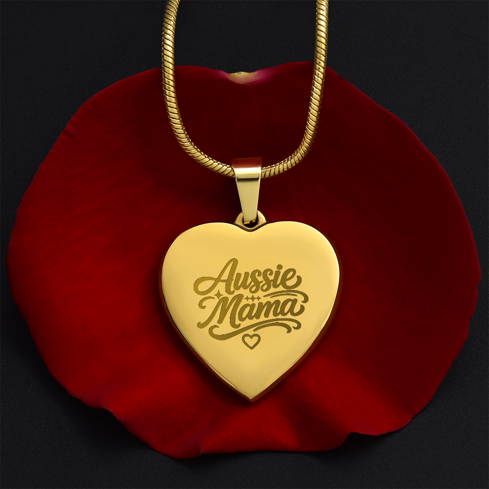 Aussie Mama Engraved Heart Necklace