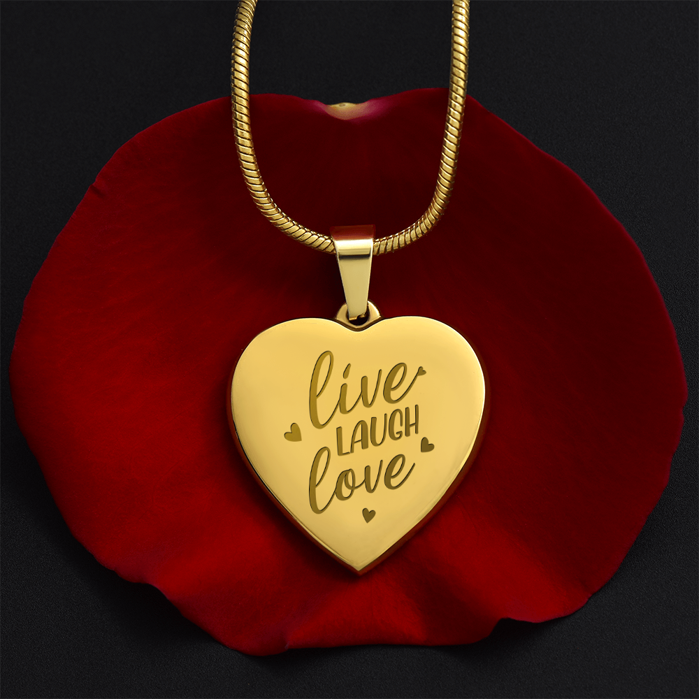 Live Laugh Love Engraved Heart Necklace