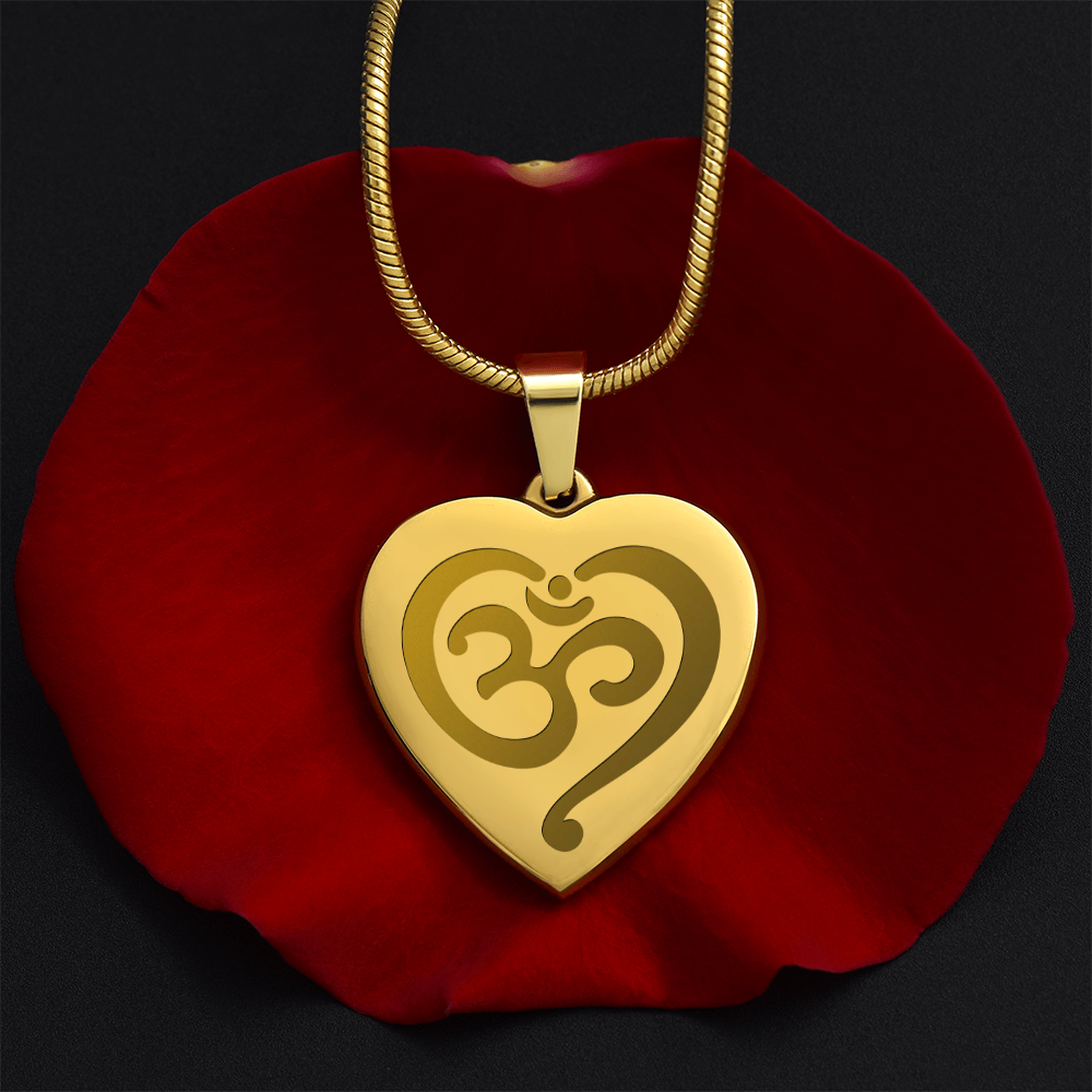Om Symbol Spiritual Engraved Heart Necklace