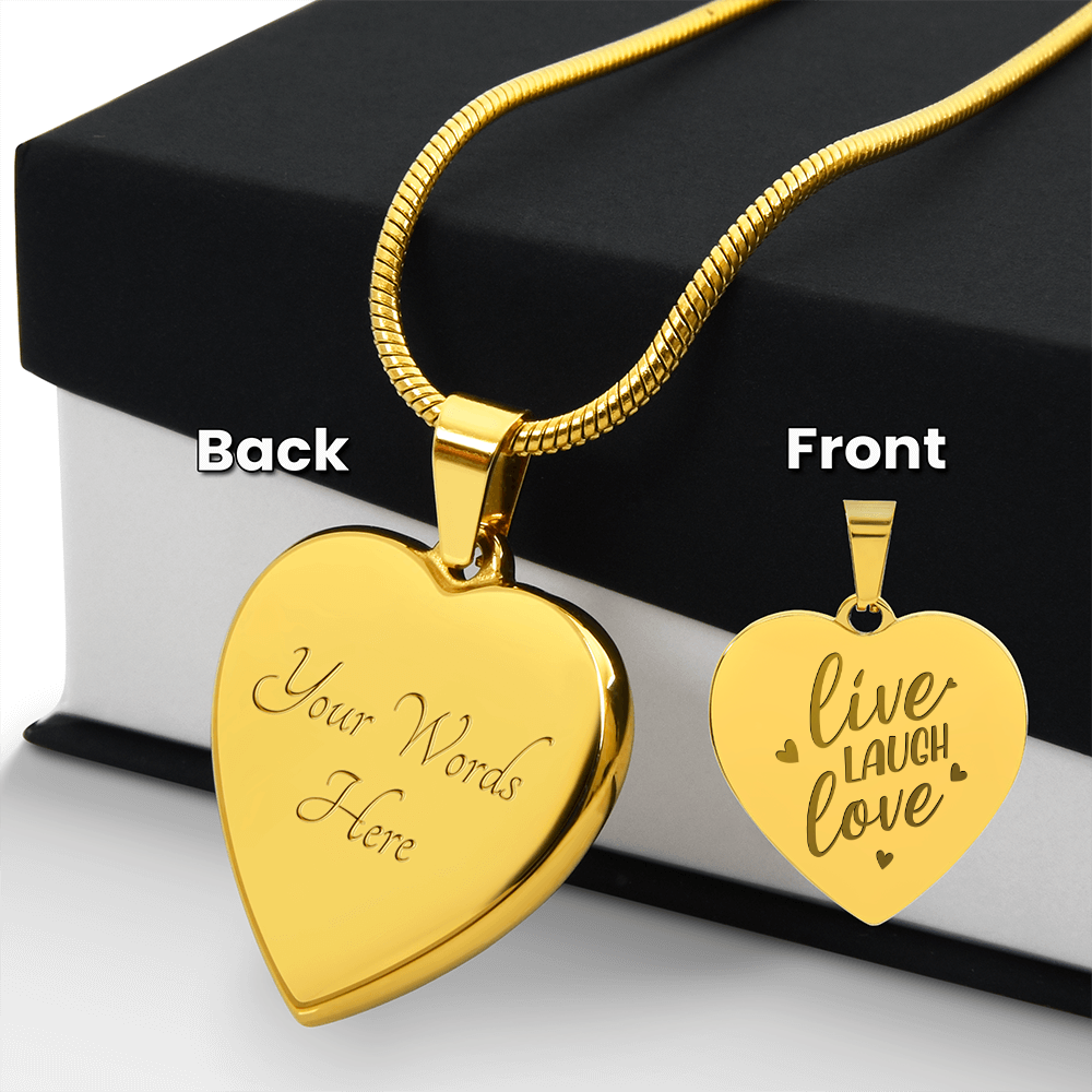 Live Laugh Love Engraved Heart Necklace