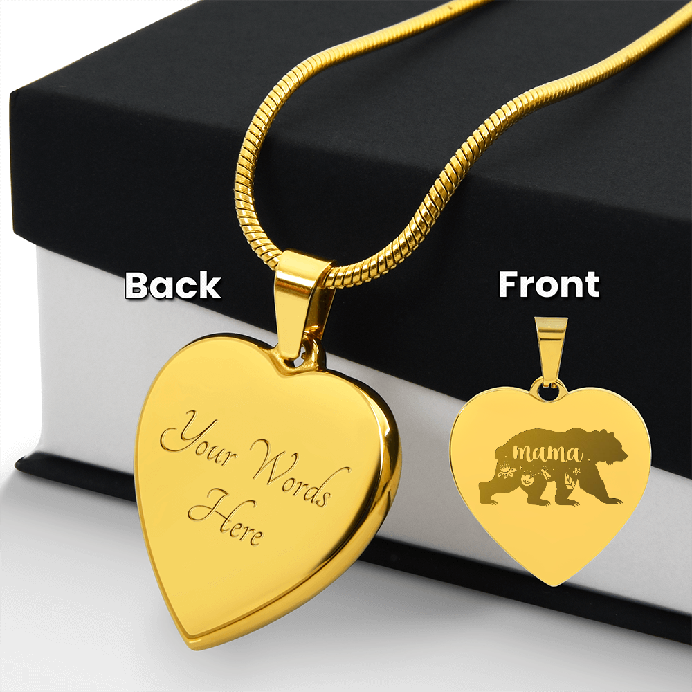 Mama Bear Engraved Heart Necklace
